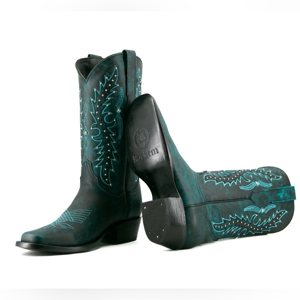 Rock'em Women's Black and Turquoise Cowgirl Boots